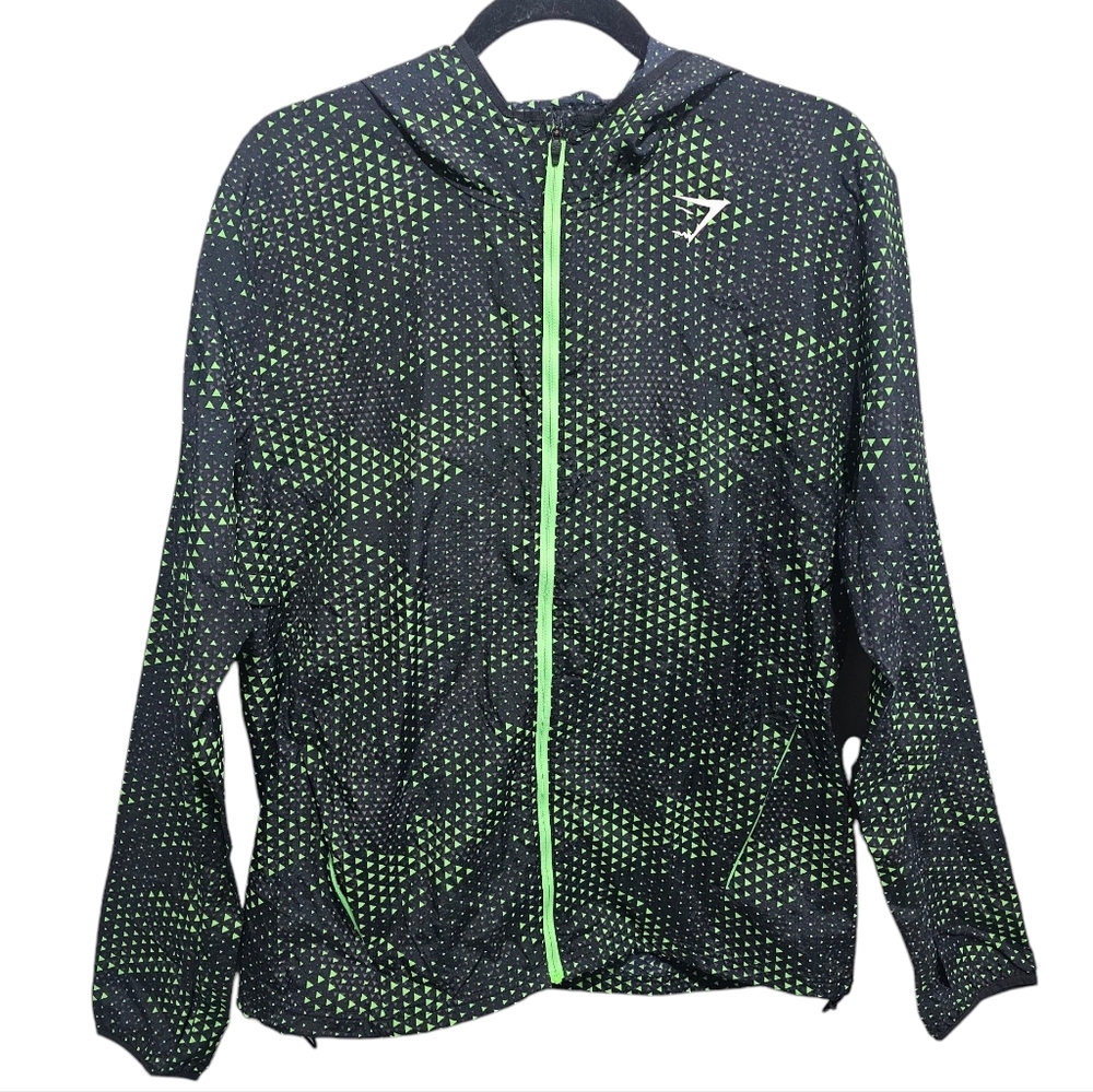 Gymshark Sport Windbreaker Jacket Men's Size Medium Fluo Lime Green Black A2A7I - Picture 2 of 9